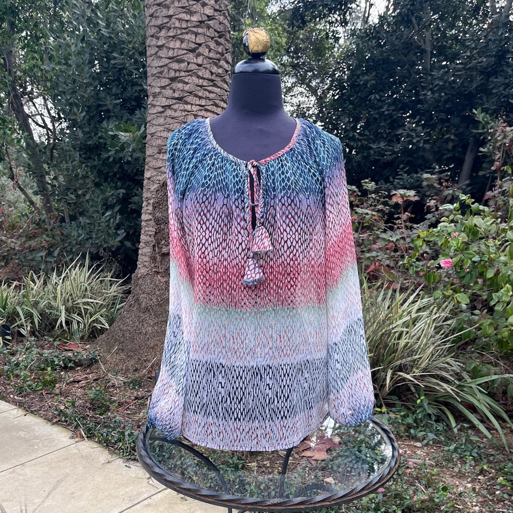 Liverpool Los Angeles sheer ombre tie-neck tunic top - size S